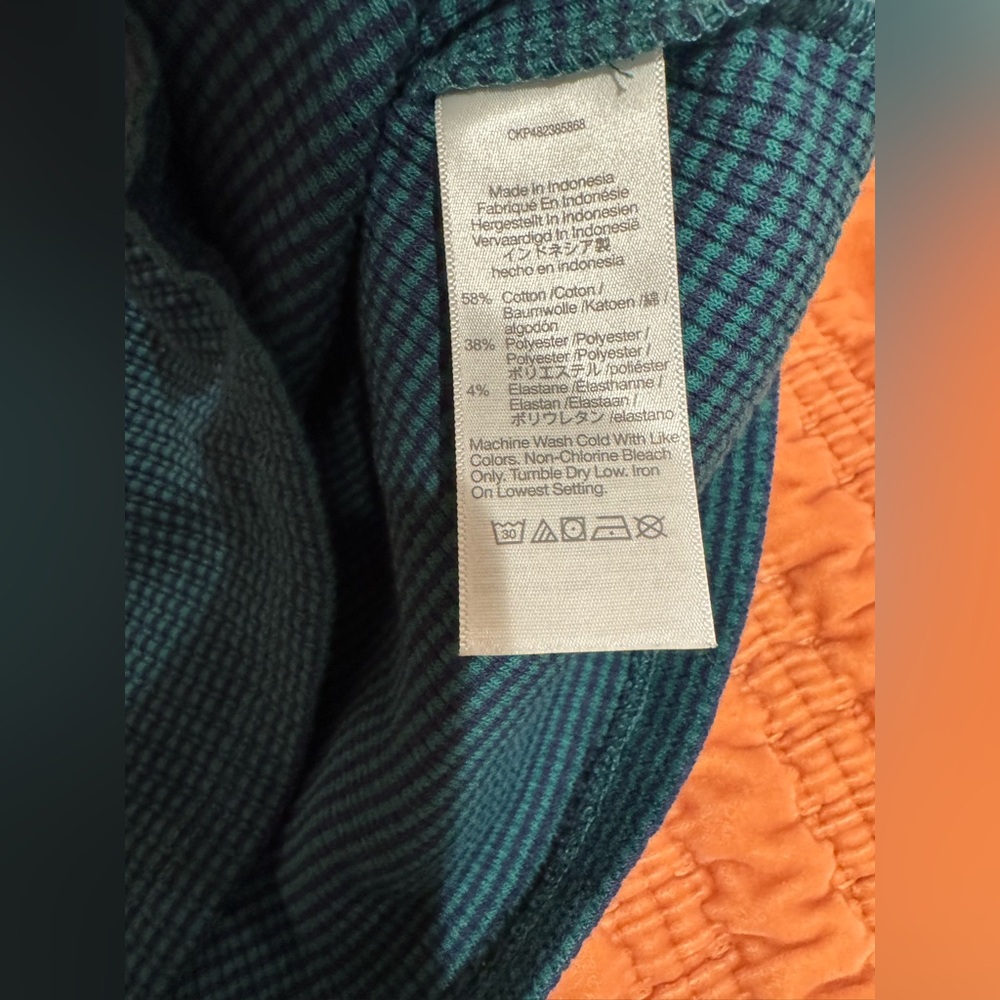 Madewell short-sleeve waffle-knit t-shirt - dark teal/green and navy color-Large - Picture 6 of 9